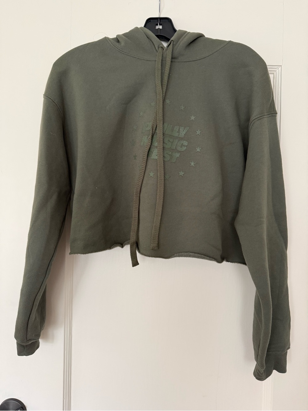 Philly Music Fest Olive Green Cropped Hoodie Sweater - Women's Casual Pullover S